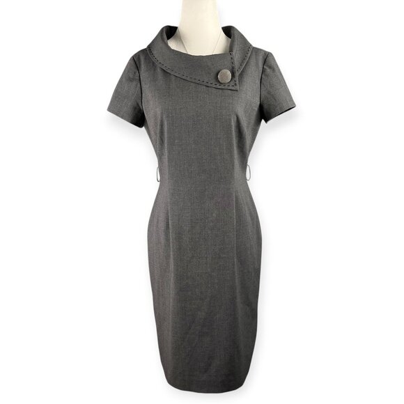 Tahari Arthur S Levine Gray Wide Collar Sheath Dress 4P Short Sleeve Career - Picture 1 of 11